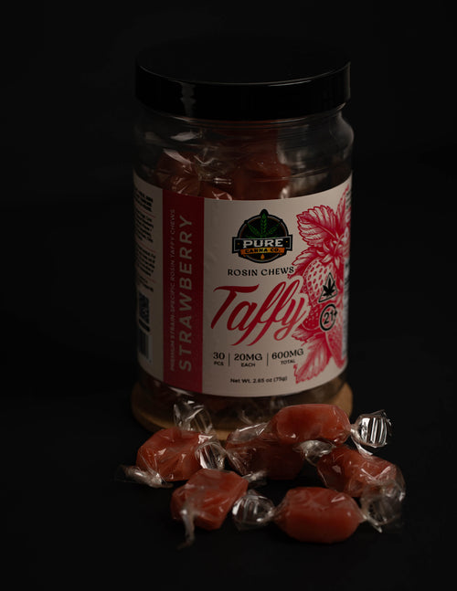 Strawberry strain-specific rosin taffy, Pure Canna Co